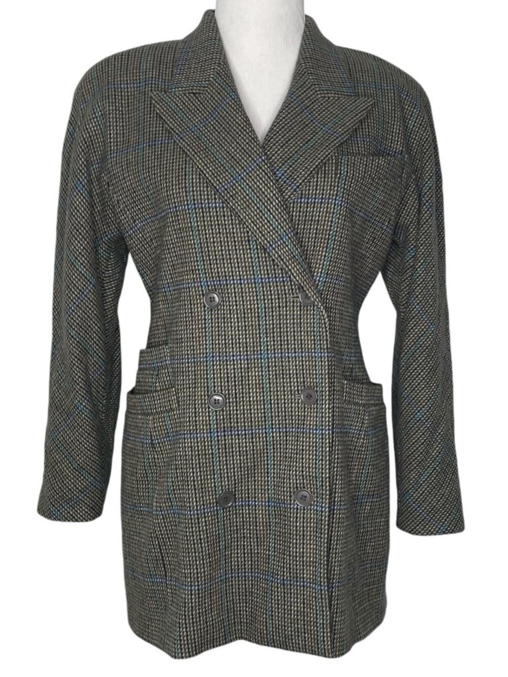 Vintage Escada Wool Blazer Jacket by Margaretha Ley Size 38 Plaid Double Breast